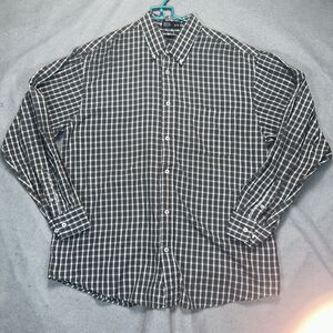Haggar Shirt Mens XL Long Sleeve Button Down Beige Brown Black Plaid Pocket